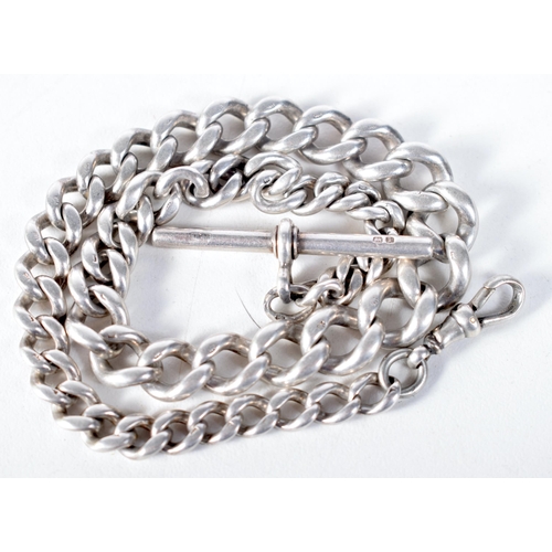 1600 - A Silver Watch Chain.  Stamped Silver.  33 cm long, weight 46.6g