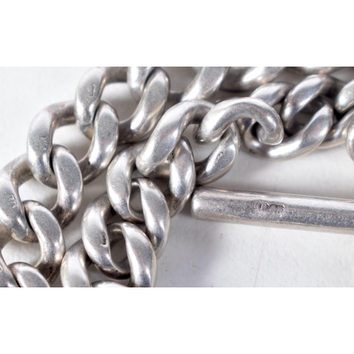 1600 - A Silver Watch Chain.  Stamped Silver.  33 cm long, weight 46.6g