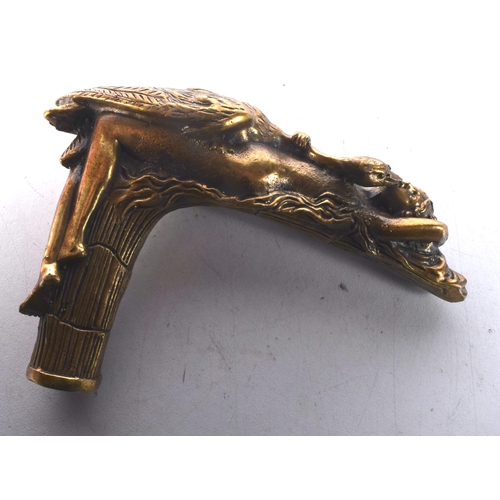 1605 - A Bronze Cane Handle in the form of Leda and the Swan.  10cm x 7cm x 2.5 cm