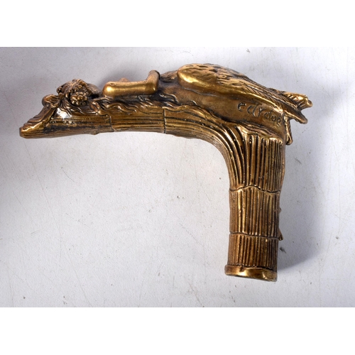 1605 - A Bronze Cane Handle in the form of Leda and the Swan.  10cm x 7cm x 2.5 cm