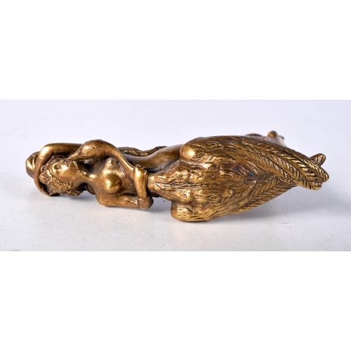 1605 - A Bronze Cane Handle in the form of Leda and the Swan.  10cm x 7cm x 2.5 cm