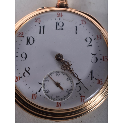 1608 - An 18 Carat Gold Cased Pocket Watch.  Stamped 18K, 4.9cm diameter, working, weight 90.7g