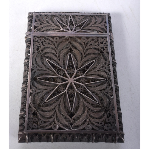 1614 - A Filigree Silver Card Case.  9.8 cm x 6.1cm x 1cm, weight 56.8g