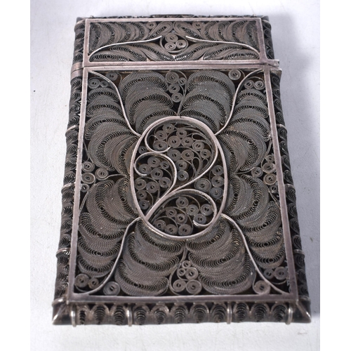 1614 - A Filigree Silver Card Case.  9.8 cm x 6.1cm x 1cm, weight 56.8g