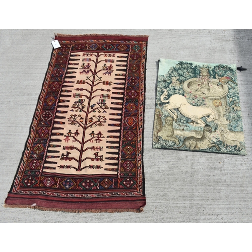 3989 - An Iranian Kalim rug together with a French Tapestry 161 x 88 cm (2)