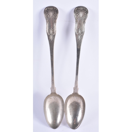 100 - A VERY LARGE PAIR OF MID 19TH CENTURY SCOTTISH SILVER BASTING SPOONS. Edinburgh 1839. 274 grams. 32 ... 