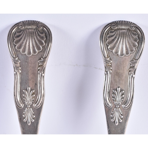 100 - A VERY LARGE PAIR OF MID 19TH CENTURY SCOTTISH SILVER BASTING SPOONS. Edinburgh 1839. 274 grams. 32 ... 