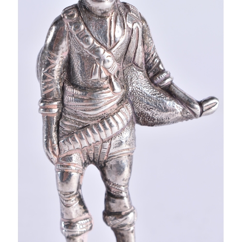 102 - A RARE 19TH CENTURY CAST SILVER FIGURE OF AN INDIAN MAHARAJA bearing Bishops Mitre crest to base. 65... 