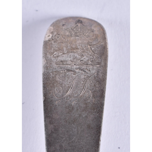 105 - A RARE 17TH/18TH CENTURY COLONIAL AMERICAN SILVER SPOON makers mark IRB, bearing Bishops Mitre crest... 