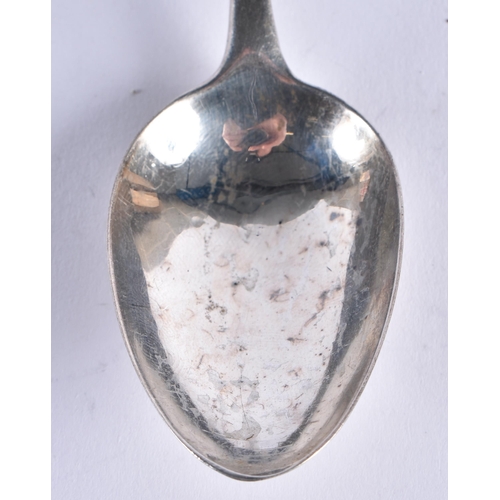 105 - A RARE 17TH/18TH CENTURY COLONIAL AMERICAN SILVER SPOON makers mark IRB, bearing Bishops Mitre crest... 