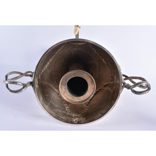 106 - A GOOD GEORGE III SILVER ADAM-STYLE TEA URN with leaf cast finial and coat of arms to the lift of li... 