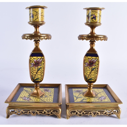 108 - A FINE 19TH CENTURY FRENCH BRONZE AND CHAMPLEVE ENAMEL DESK GARNITURE in the manner of Barbedienne, ... 