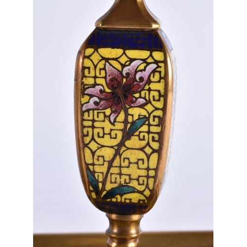 108 - A FINE 19TH CENTURY FRENCH BRONZE AND CHAMPLEVE ENAMEL DESK GARNITURE in the manner of Barbedienne, ... 