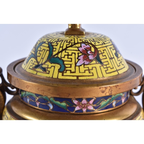 108 - A FINE 19TH CENTURY FRENCH BRONZE AND CHAMPLEVE ENAMEL DESK GARNITURE in the manner of Barbedienne, ... 