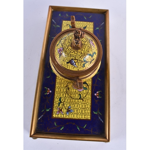 108 - A FINE 19TH CENTURY FRENCH BRONZE AND CHAMPLEVE ENAMEL DESK GARNITURE in the manner of Barbedienne, ... 