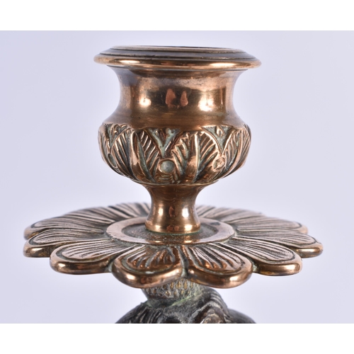 109 - A LOVELY PAIR OF 19TH CENTURY ENGLISH COUNTRY HOUSE MILITARY INTEREST CANDLESTICKS formed as steel l... 