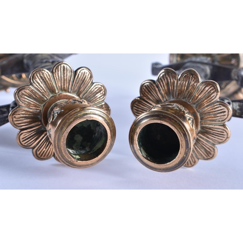 109 - A LOVELY PAIR OF 19TH CENTURY ENGLISH COUNTRY HOUSE MILITARY INTEREST CANDLESTICKS formed as steel l... 
