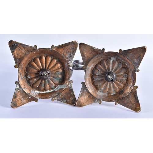 109 - A LOVELY PAIR OF 19TH CENTURY ENGLISH COUNTRY HOUSE MILITARY INTEREST CANDLESTICKS formed as steel l... 