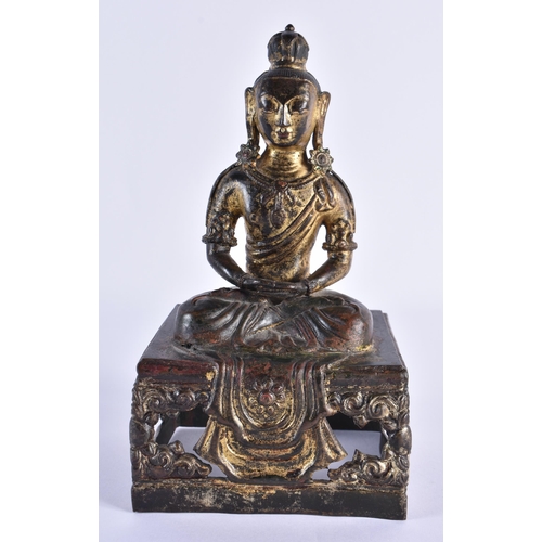 110 - AN 18TH CENTURY CHINESE LACQUERED BRONZE FIGURE OF A BUDDHA Qianlong. 21 cm x 10 cm.