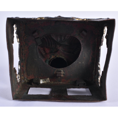 110 - AN 18TH CENTURY CHINESE LACQUERED BRONZE FIGURE OF A BUDDHA Qianlong. 21 cm x 10 cm.