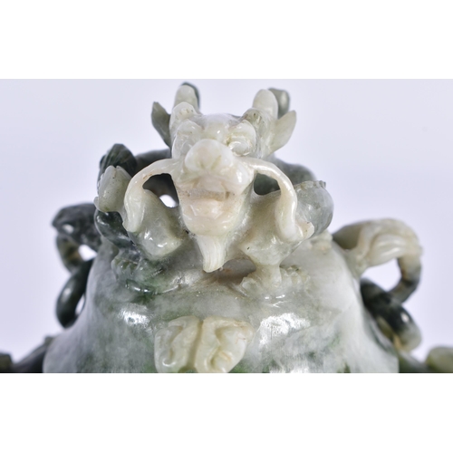 111 - AN EARLY 20TH CENTURY CHINESE CARVED JADEITE CENSER AND COVER Late Qing/Republic. 12 cm x 10 cm.