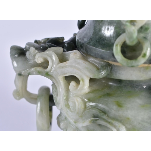 111 - AN EARLY 20TH CENTURY CHINESE CARVED JADEITE CENSER AND COVER Late Qing/Republic. 12 cm x 10 cm.