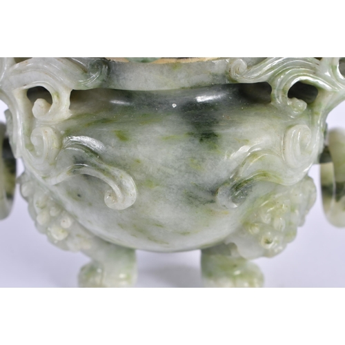 111 - AN EARLY 20TH CENTURY CHINESE CARVED JADEITE CENSER AND COVER Late Qing/Republic. 12 cm x 10 cm.