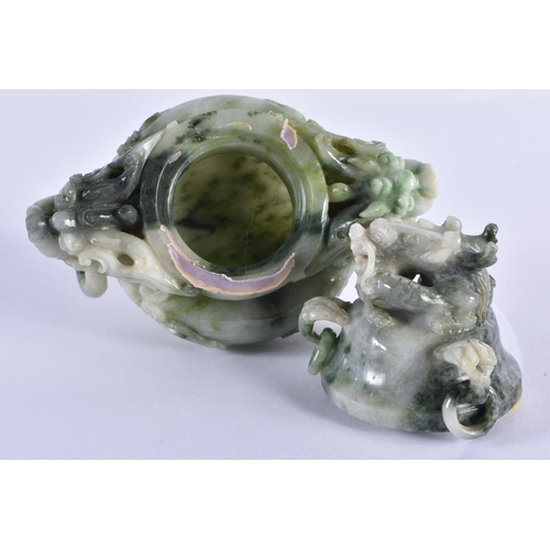111 - AN EARLY 20TH CENTURY CHINESE CARVED JADEITE CENSER AND COVER Late Qing/Republic. 12 cm x 10 cm.