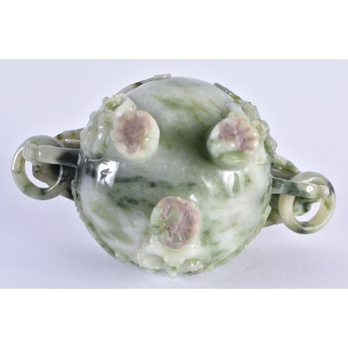 111 - AN EARLY 20TH CENTURY CHINESE CARVED JADEITE CENSER AND COVER Late Qing/Republic. 12 cm x 10 cm.