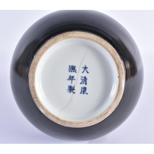 116 - A LARGE CHINESE QING DYNASTY BLACK MONOCHROME PORCELAIN BULBOUS VASE bearing Kangxi marks to base. 2... 