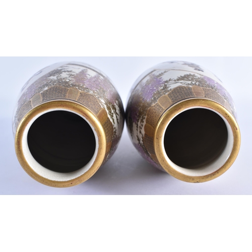 134 - A PAIR OF LATE 19TH CENTURY JAPANESE MEIJI PERIOD SATSUMA POTTERY VASES painted with a group of geis... 