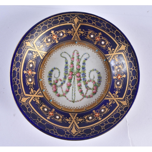 143 - AN EARLY 19TH CENTURY FRENCH SEVRES JEWELLED PORCELAIN CABINET CUP AND SAUCER painted with a portrai... 