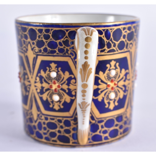 143 - AN EARLY 19TH CENTURY FRENCH SEVRES JEWELLED PORCELAIN CABINET CUP AND SAUCER painted with a portrai... 