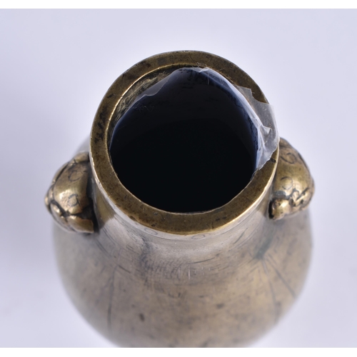 145 - AN UNUSUAL 18TH/19TH CENTURY CHINESE BRONZE TWIN HANDLED VASE Late Qianlong/Jiaqing, inlaid with geo... 