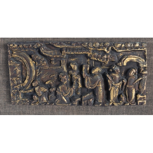 148 - A SET OF FIVE 19TH CENTURY CHINESE CARVED WOOD TEMPLE PANELS Qing. Largest 38 cm x 28 cm. (5)