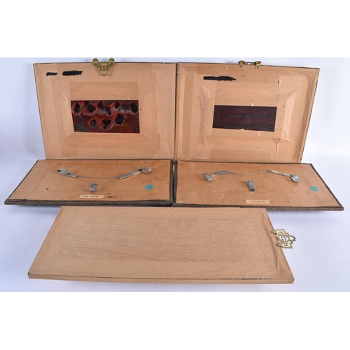 148 - A SET OF FIVE 19TH CENTURY CHINESE CARVED WOOD TEMPLE PANELS Qing. Largest 38 cm x 28 cm. (5)