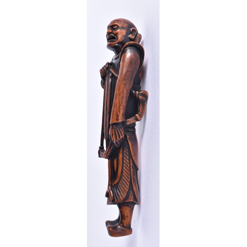 151 - A VERY RARE LARGE JAPANESE BOXWOOD SASHI NETSUKE modelled as a Mongolian Archer. 12.5 cm high. Note:... 