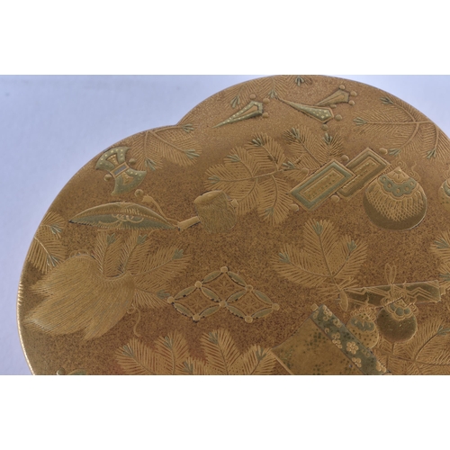 152 - A LOVELY 19TH CENTURY JAPANESE MEIJI PERIOD GOLD LACQUER KOGO AND COVER of lobed shape, beautifully ... 