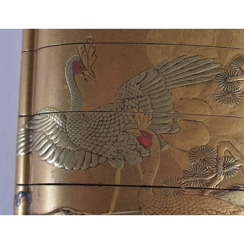 153 - A FINE 19TH CENTURY JAPANESE MEIJI PERIOD GOLD LACQUER FIVE CASE INRO decorated with birds and nativ... 