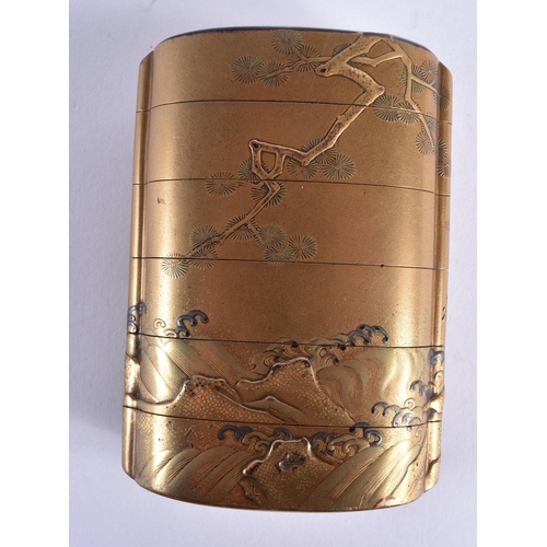 153 - A FINE 19TH CENTURY JAPANESE MEIJI PERIOD GOLD LACQUER FIVE CASE INRO decorated with birds and nativ... 