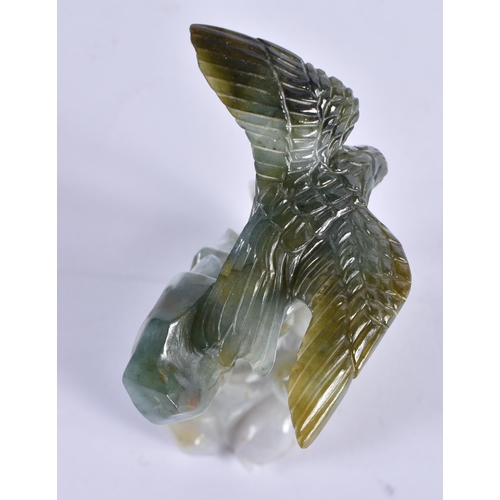 165 - AN EARLY 20TH CENTURY CHINESE CARVED JADEITE FIGURE OF AN EAGLE Late Qing/Republic. 12 cm x 6 cm.