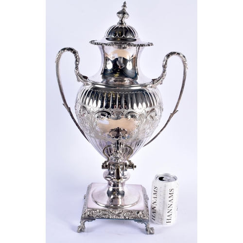 61 - A LARGE VICTORIAN SILVER PLATED SAMOVAR. 3915 grams. 50 cm x 27 cm.