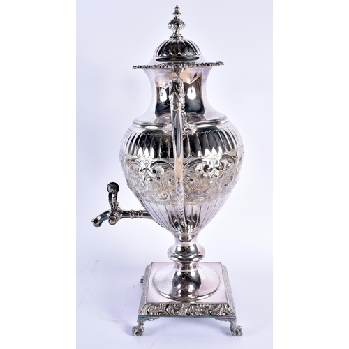 61 - A LARGE VICTORIAN SILVER PLATED SAMOVAR. 3915 grams. 50 cm x 27 cm.