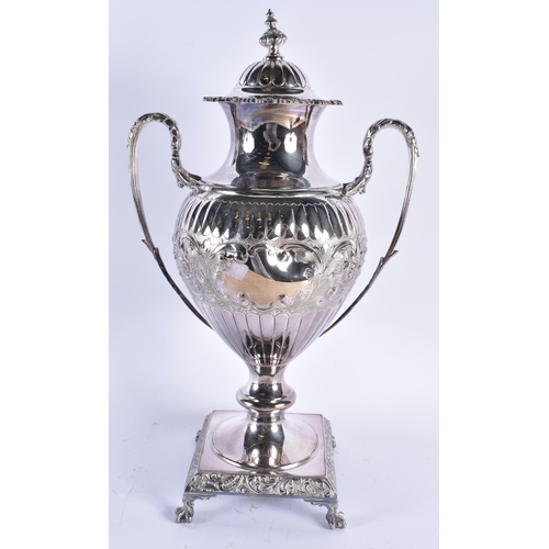 61 - A LARGE VICTORIAN SILVER PLATED SAMOVAR. 3915 grams. 50 cm x 27 cm.