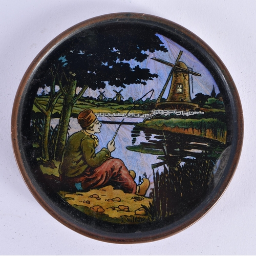 66 - AN ANTIQUE ESSEX REVERSE CRYSTAL PLAQUE etc. Largest 13 cm diameter. (4)