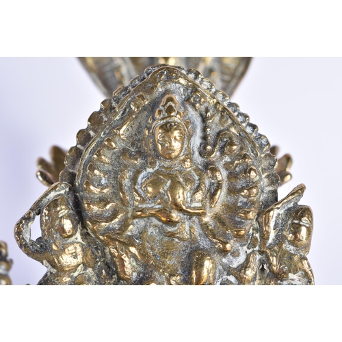 68 - AN ANTIQUE INDIAN BRONZE HINDO DEITY VESSEL. 15 cm high.