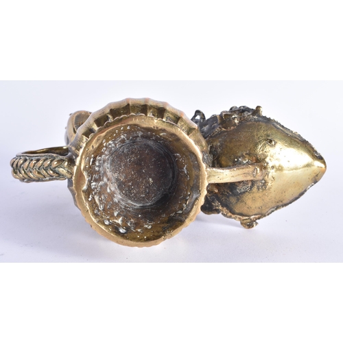 68 - AN ANTIQUE INDIAN BRONZE HINDO DEITY VESSEL. 15 cm high.