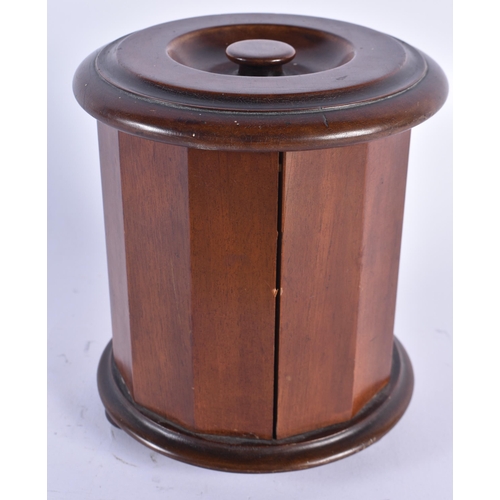 70 - AN UNUSUAL DUNHILL MAHOGANY AIR TIGHT TOBACCO JAR AND COVER. 17 cm x 14 cm.