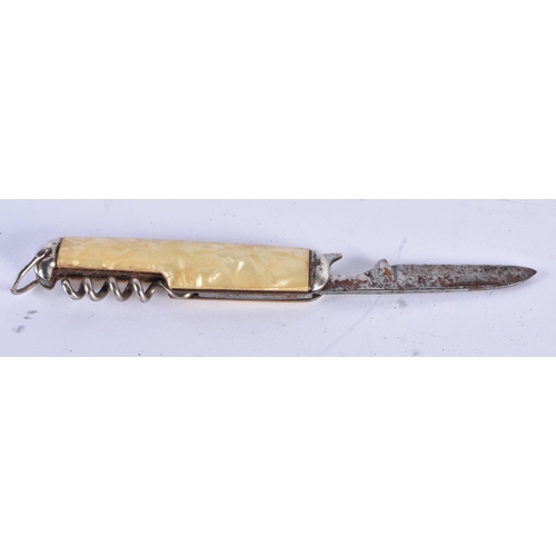 71 - AN ANTIQUE HARRY LE MOINE COMBINATION KNIFE and a ST Dupont silver plated lighter. Largest 14 cm lon... 