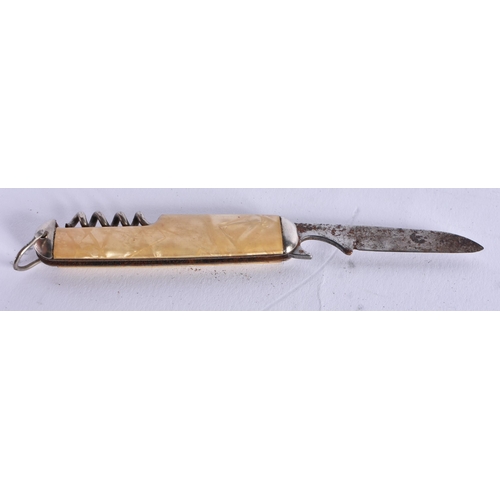 71 - AN ANTIQUE HARRY LE MOINE COMBINATION KNIFE and a ST Dupont silver plated lighter. Largest 14 cm lon... 